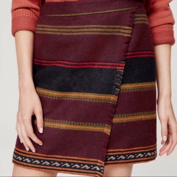 LOFT Southwestern Blanket Faux Wrap Stripe Skirt - Picture 1 of 5